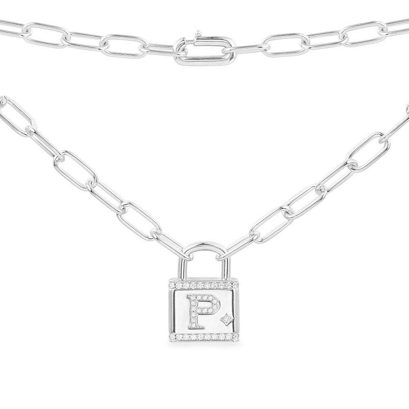Alphabet Lock Necklace - White Silver