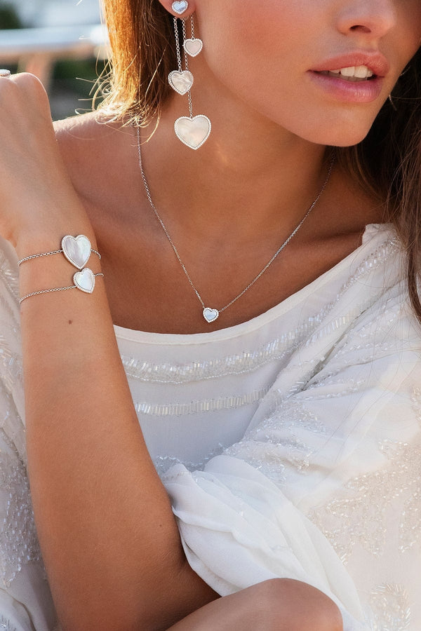 White Nacre Heart Choker - silver | APM Monaco