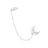 Single Moon & Stars Ear Cuff with Pearls - White Silver