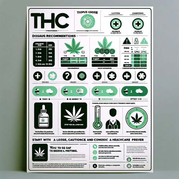 A visually informative and educational poster on dosage recommendations and best practices for THC.