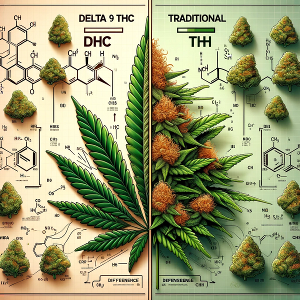 An educational comparison image between Delta 9 THC and traditional cannabis