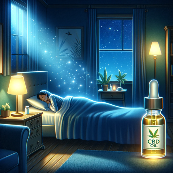 A tranquil and soothing illustration that captures the benefit of CBD oil in improving sleep quality and duration.