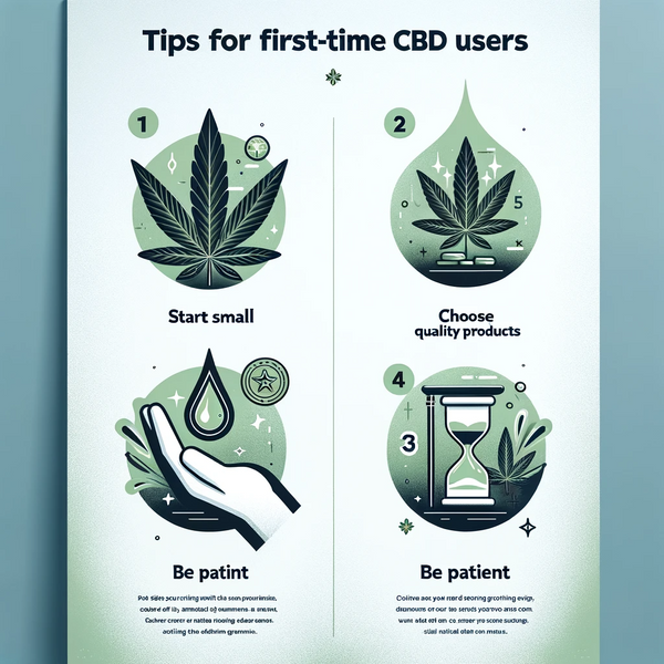 A clean, modern infographic titled 'Tips for First-Time CBD Users'.