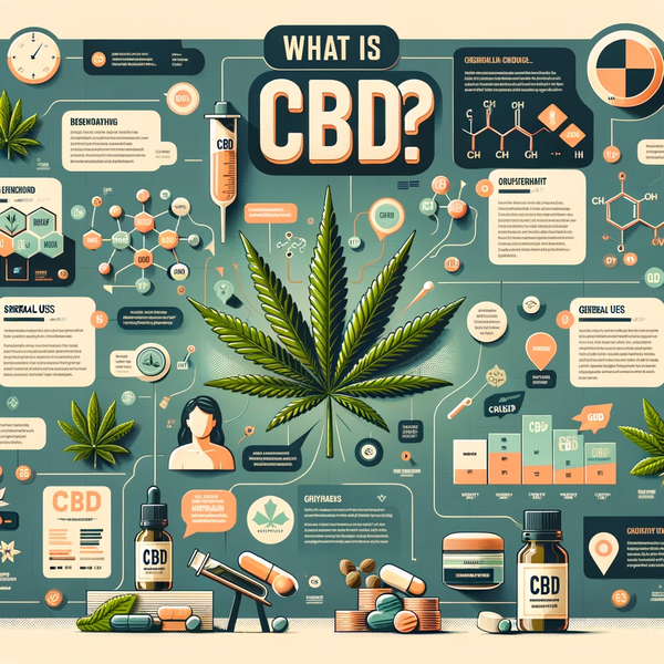 An educational and visually appealing infographic titled 'What is CBD_'. The infographic should provide a brief overview of what CBD is