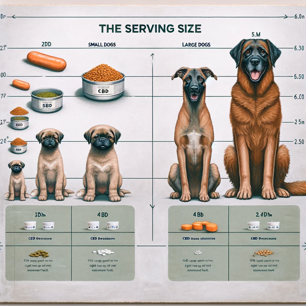 - A creative image illustrating the concept 'Just as the serving size varies for small dogs and large dogs when it comes to food, the same goes for CBD