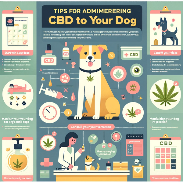 An informative and visually engaging infographic titled 'Tips for Administering CBD to Your Dog'.