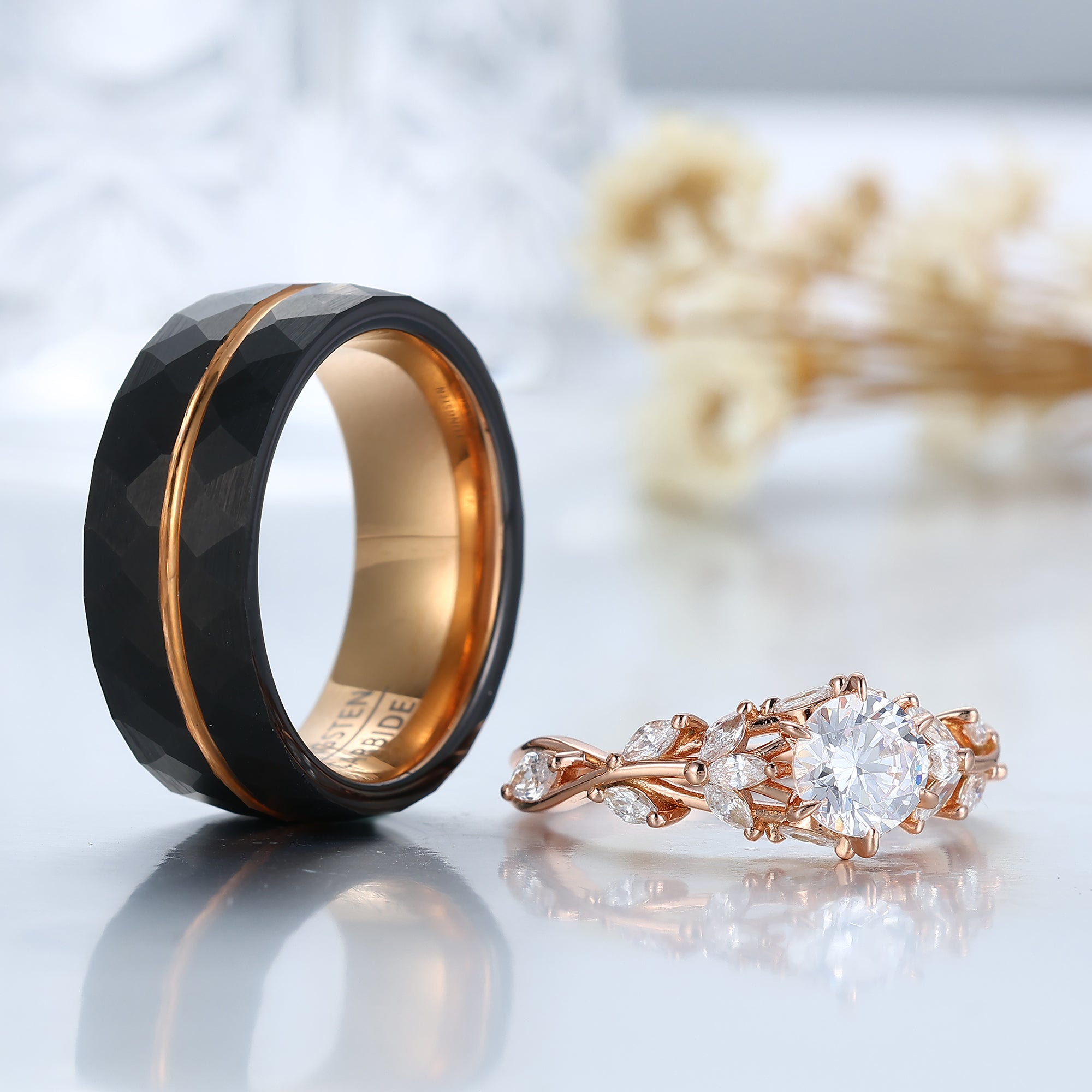 Elegant Moissanite Engagement Couple Rings Stylish Tungsten Promise Ring His and Hers Wedding Ring Set