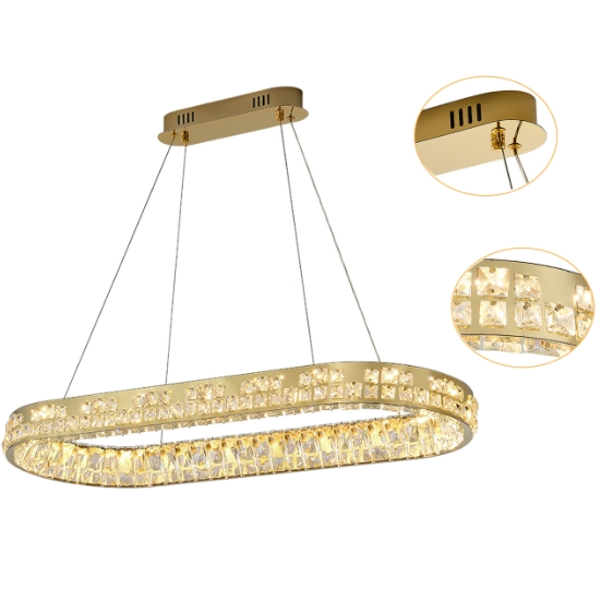 Moderne Kristallkronleuchter Kristall Kronleuchter Oval Hängeleuchte LED Luxus Gold Deckenlampe 220V für Wohnzimmer Küche Insel Flur [Energieklasse E]