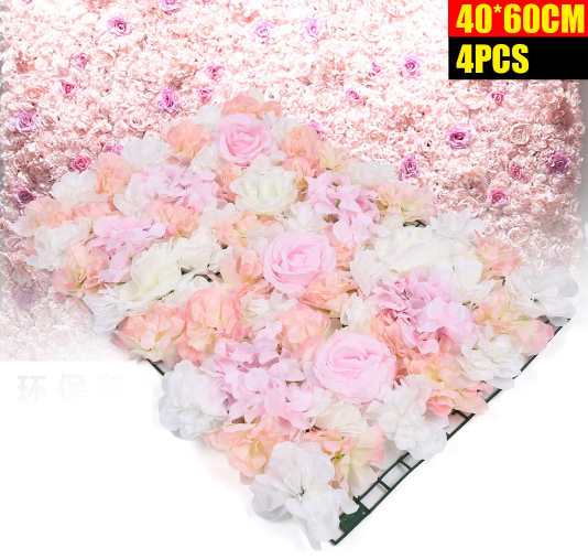 4Pcs 60 x 40cm Künstliche rosafarbene Hortensieblumenwand (Hell-Pink)