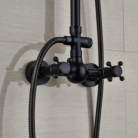 8 pollici sistema doccia vintage nero, 3 in 1 set doccia set doccia regolabile in altezza
