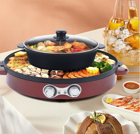 2 in 1 Elektrische Hot Pot 2200W tragbarer elektrischer Hot Pot Grill stufenloser Einstellknopf