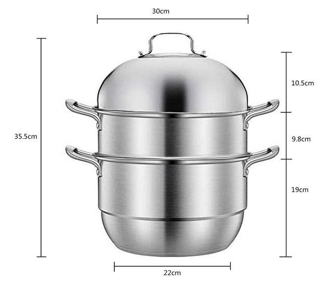 3 Etagen Dampfgarer 30cm Edelstahl Dampfgar-Kochtopf mit Glasdeckel