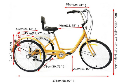 24" 6 Gang Dreirad Erwachsenendreirad 3 Räder Einkauffahrrad+mit Einkaufskorb Gelb (ohne Licht)