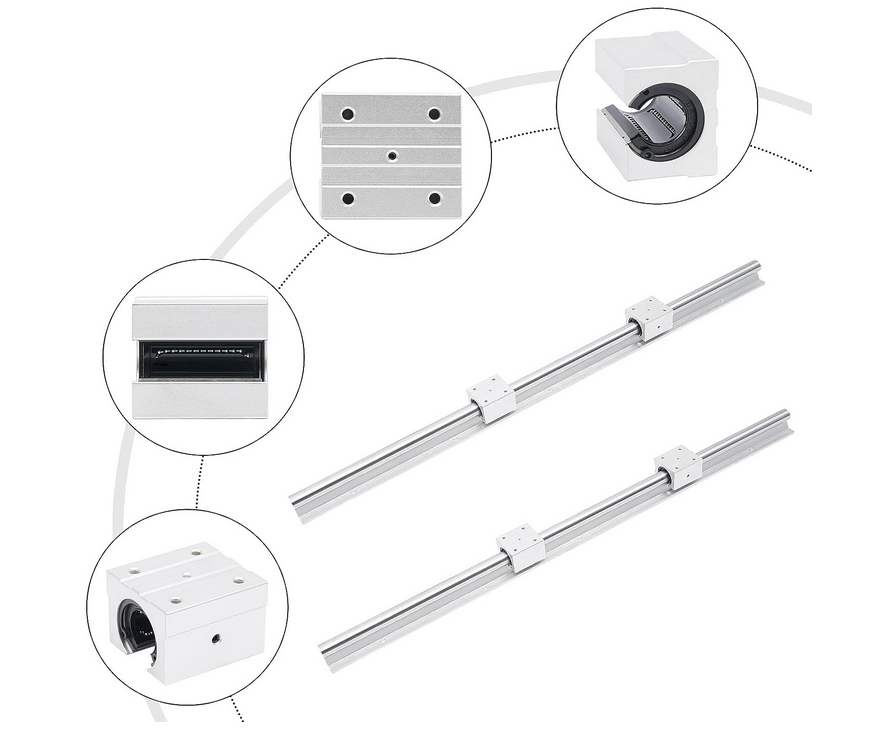 Linearführungen 2 Stück Linearschiene mit 4 Stück SBR25 Lagerblöcken Stahl Linearlagerschiene mit vorgebohrten Löchern 1000mm Silber