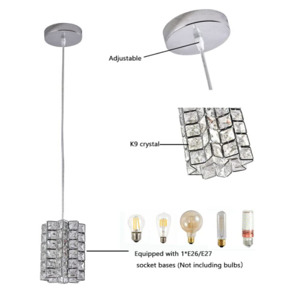 220V 60W 3 Stück Pendelleuchte Kristall-Kronleuchter E27 LED Pendelleuchte Deckenlampe Kristall Deckenleuchte