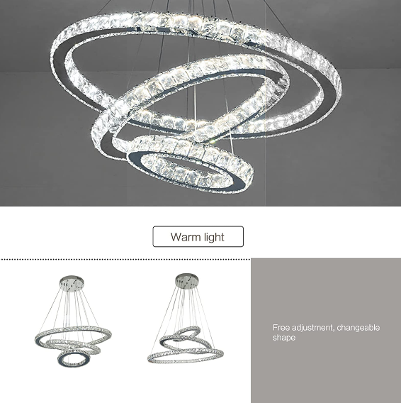 Kristall Hängelampe 3 Ringe LED Pendelleuchte Höhenverstellbar Hängelampe