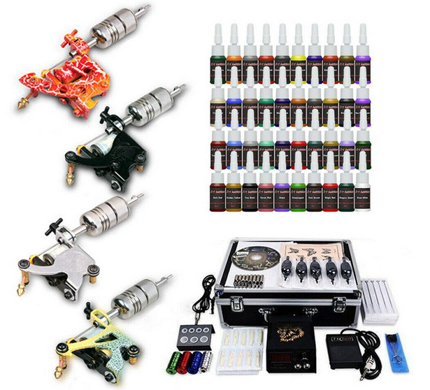 Tattoomaschine Maschine Set Komplett 4 Tattoomaschine Dual Power Supply 50 Tattoo Nadeln