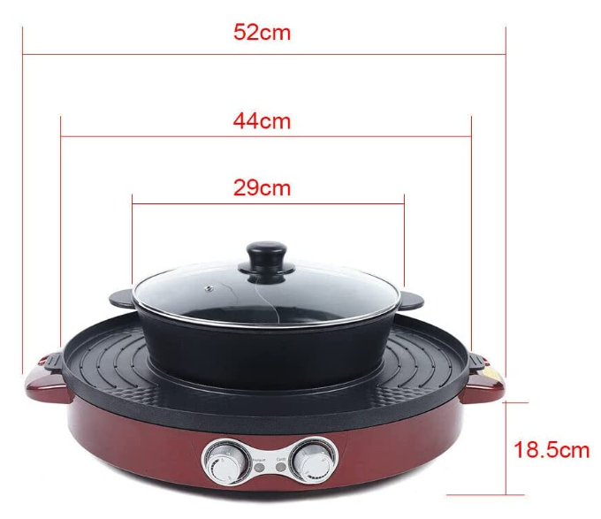 2 in 1 Elektrische Hot Pot 2200W tragbarer elektrischer Hot Pot Grill stufenloser Einstellknopf