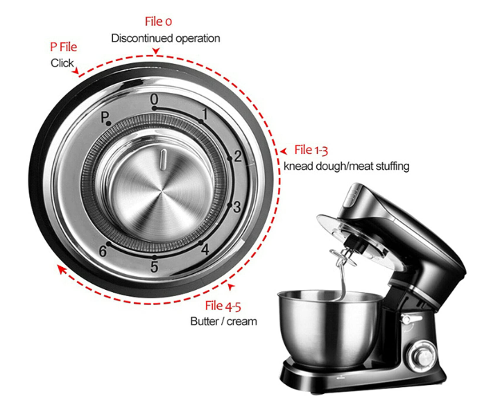 1300W  6 Gang Küchenmaschine Teigmaschine mit 6,5L Edelstahlschüssel Rührgerät