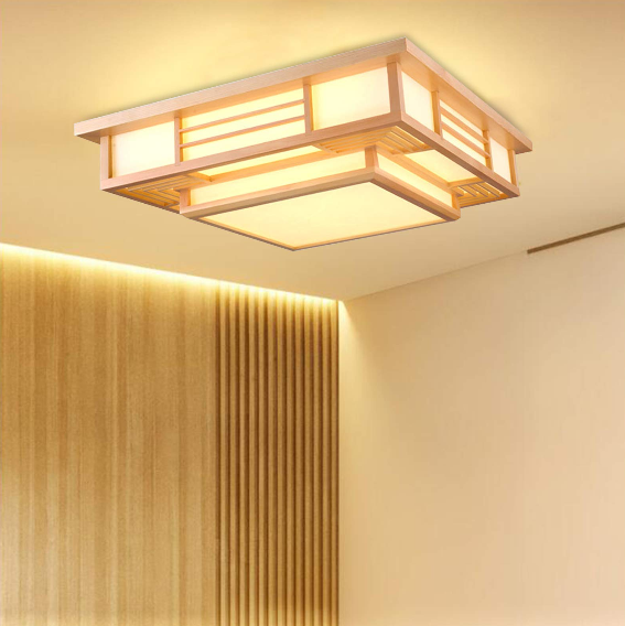 Massivholz Feuerbeständig Japanisch Tatami Licht Modern Deckenlampe PVC-Imitat-Schafsleder