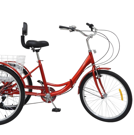 24 Zoll Rot Faltbares Dreirad Für Erwachsene + Korb, 3 Räder Zusammenklappbares Fahrrad