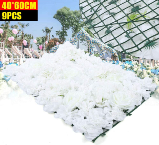 40 * 60cm 9 Stücke Weiß Blumenwand Rosenwand Künstliche Seide Blume Garten DIY Hochzeit Nachbildung