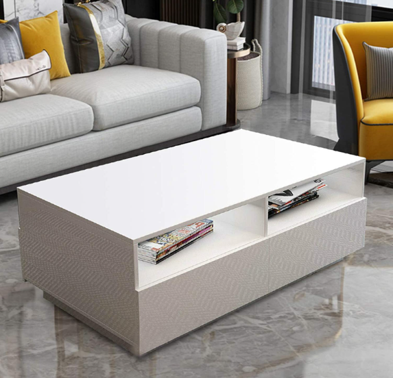 LED Wohnzimmer Tisch Moderner Couchtisch mit 4 Schubladen Aufbewahrung Beistelltisch