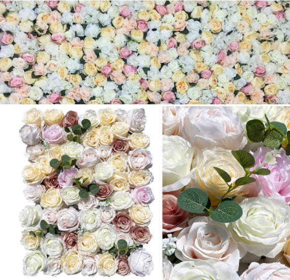 12 Stück 40*60cm Künstliche Blumenwand Rosenwand Fotohintergrund Seidenblume Blumenwandpaneele Rose Blume