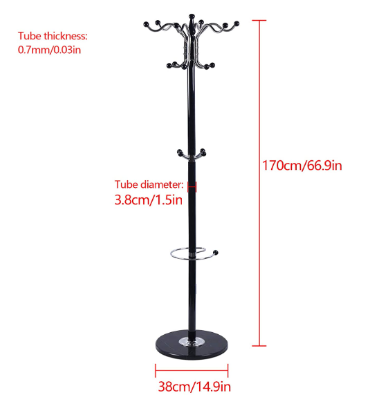 67"x16" Garderobenständer freistehender Baumhut Jacke stabiler Metall Kleiderständer