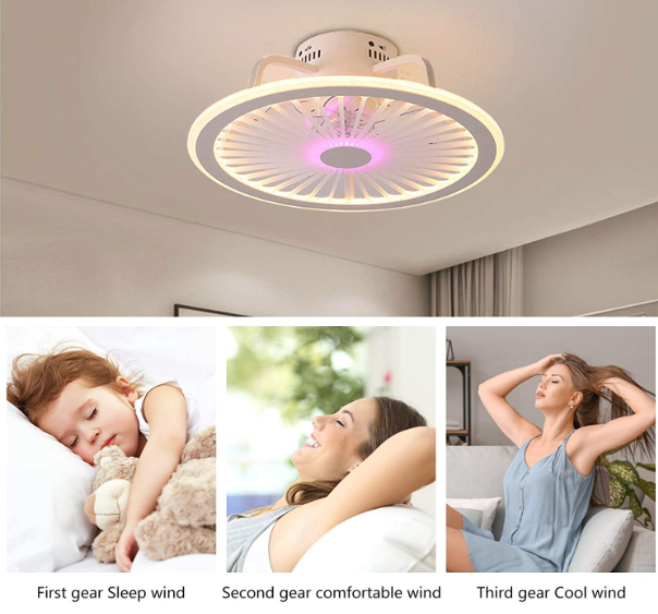 18.5 Zoll Deckenventilator mit Licht Lüfter Lampe Rosa LED Licht Chandelier