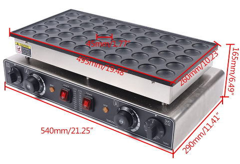 50 Löcher Elektro Mini Holländischer Pfannkuchenmaschine Antihaft Pancakes Maker Pfannkuchenpfanne + 2* Bürsten