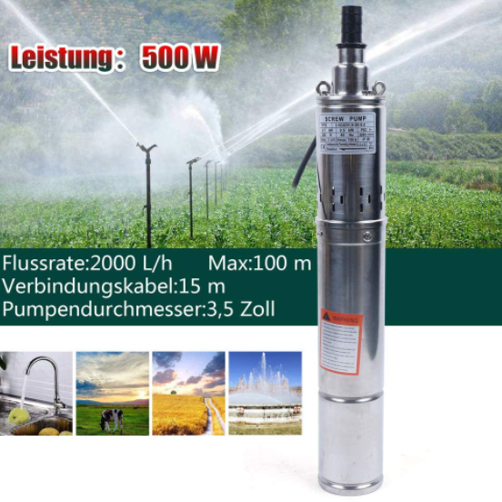 Tiefbrunnenpumpe Brunnenpumpe Edelstahl 500 Watt