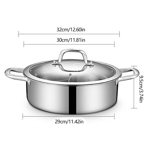 Hot Pot Topf Kochtopf 304 Edelstahl Hotpot Kocher mit 2 Suppenkellen, Trennwand und Deckel