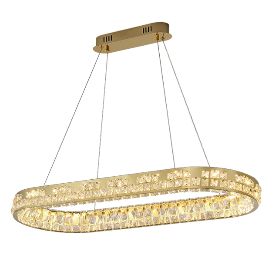 Moderne Kristallkronleuchter Kristall Kronleuchter Oval Hängeleuchte LED Luxus Gold Deckenlampe 220V für Wohnzimmer Küche Insel Flur [Energieklasse E]