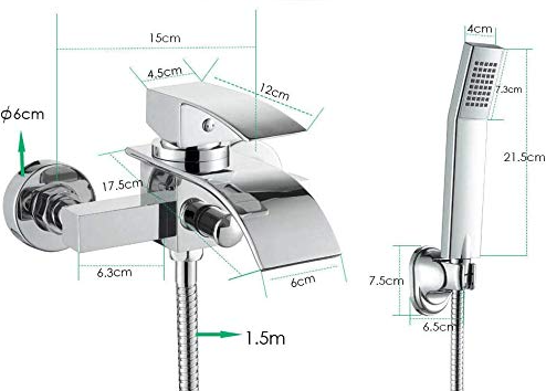 Badewanne Wasserhahn mit Handbrause Chrom Wandduschmischer