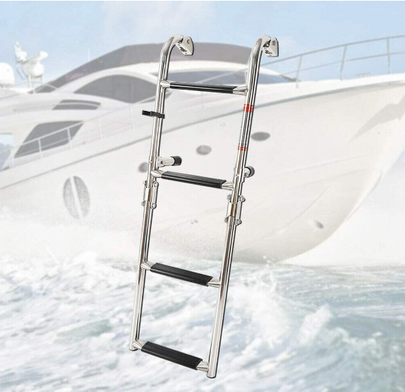 2+2 Stufen Faltbare Edelstahl-Leiter abnehmbare Leiter für Innenbord-Schwimmplattform