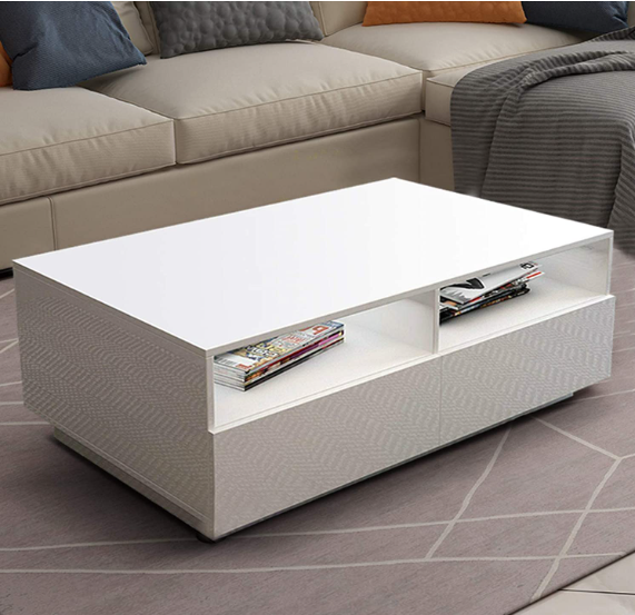 LED Wohnzimmer Tisch Moderner Couchtisch mit 4 Schubladen Aufbewahrung Beistelltisch