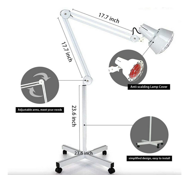 275W Infrarotlampe Wärmelampe Regulierbar Infrarot Wärmetherapielampe Strahler mit Ständer