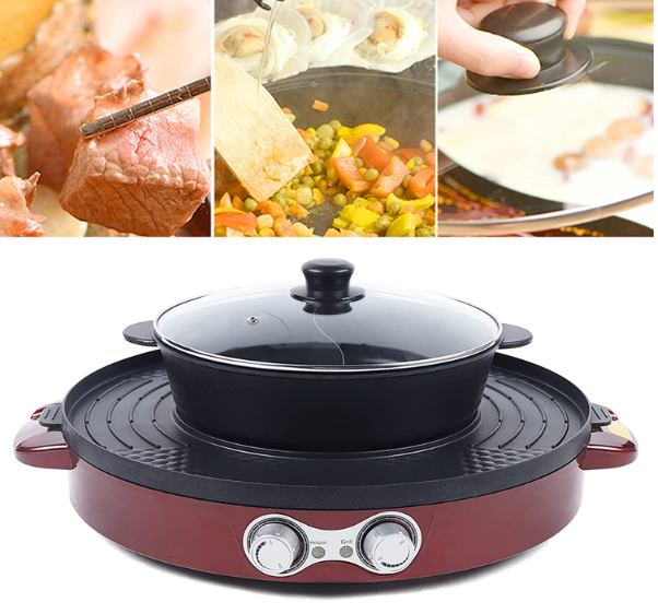 2 in 1 Elektrische Hot Pot 2200W tragbarer elektrischer Hot Pot Grill stufenloser Einstellknopf