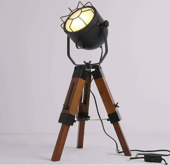 Tischleuchte Dreibein-Retro-Holzlampe Metall Leuchte Schreibtischlampe Industriedesign kreative Dekoration E27