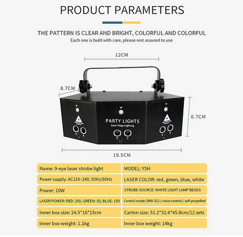 9-Eyes Laser LED RGB Licht DJ Projektor Disco Bühnenbeleuchtung Lichteffekt DMX Effektstrahler