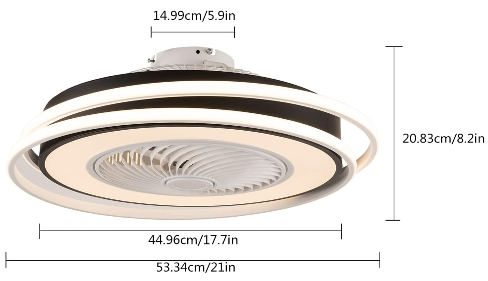 23 Zoll LED Licht Deckenleuchte + Fernbedienung 3 Farben Deckenventilator 3 Einstellbare Windgeschwindigkeit