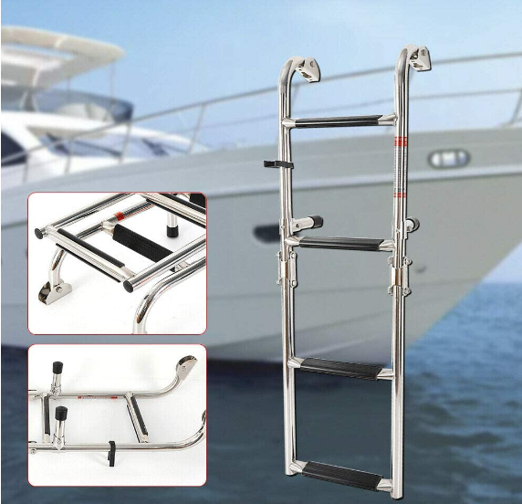 2+2 Stufen Faltbare Edelstahl-Leiter abnehmbare Leiter für Innenbord-Schwimmplattform