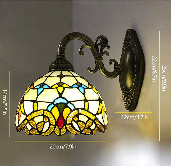 Tiffany Wandleuchte E27 Retro Glasmalerei Lampenschirm Landhausstil Flurlampe