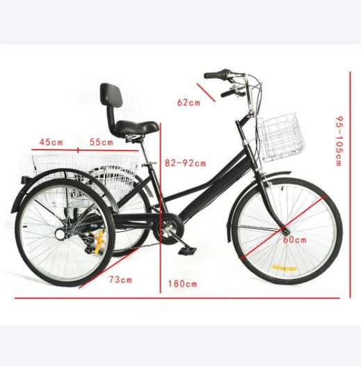 24 Zoll Dreirad Für Erwachsene 3 Rad 7 Geschwindigkeit Fahrrad