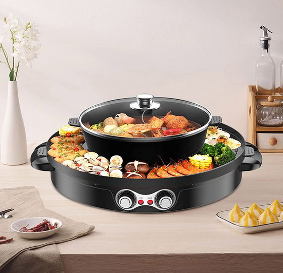 2 IN1 2200W Elektrische Hot Pots Elektro Grillpfanne Doppelte Trennung Multifunktion