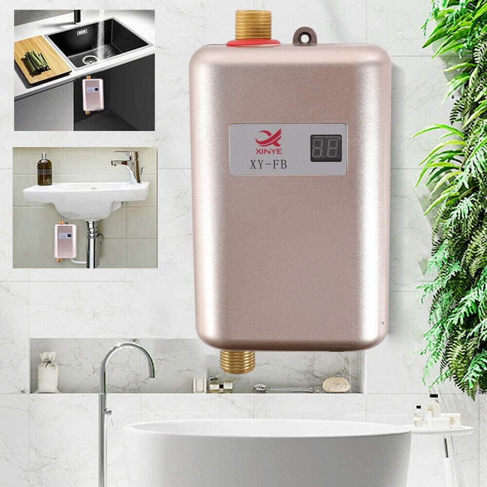 Mini Durchlauferhitzer, 3400W 220V Elektronisch Warmwasserbereiter Klein mit LCD für Küche Badezimmer