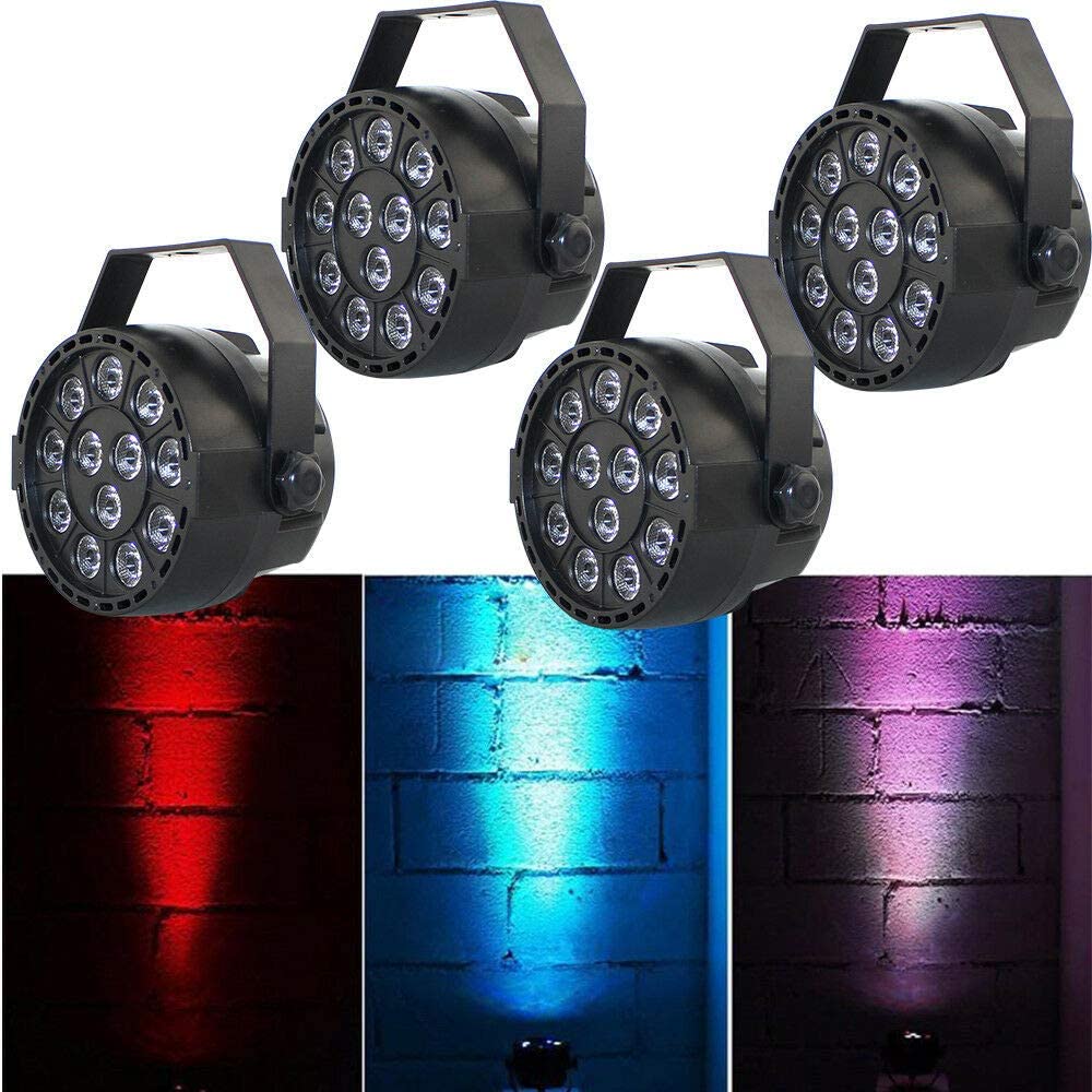 LED Bühnenlicht Par Scheinwerfer DMX512 12LED RGBW Bühnenbeleuchtung mit Beleuchtung Lichteffekt für Stage Lights Disco DJ Party Show Bar(4 stück)