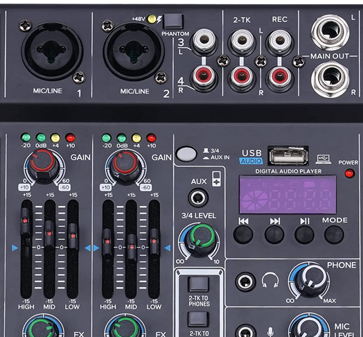 Mischpult DJ-Sound Mischer 4 Kanal Studio Audiomixer Tischsystem LCD-Digital Professioneller Mixer Soundboard