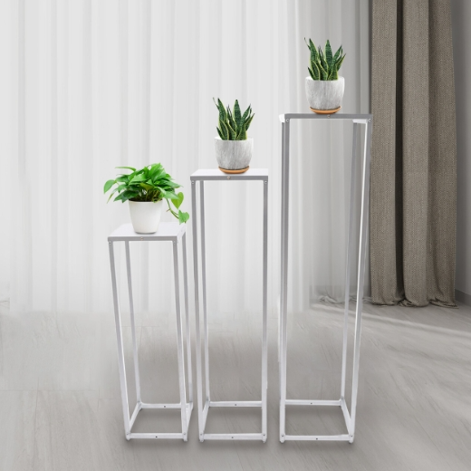 3Pcs Silber Metall Pflanzenständer Blumenständer Säulenwürfelform Für Hochzeiten Und Veranstaltungen